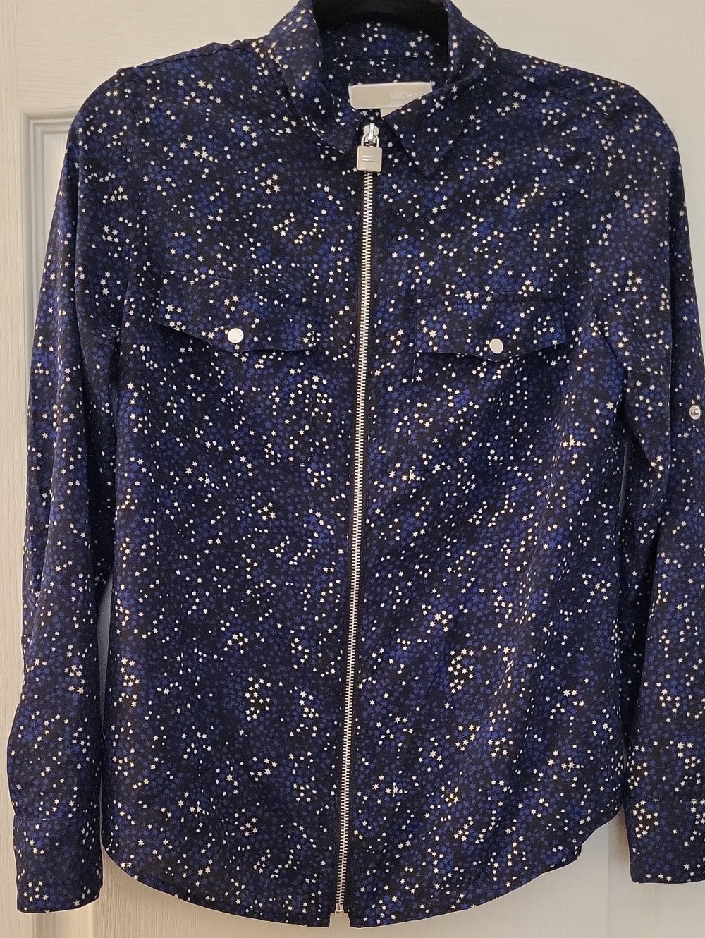 Michael Kors Navy Star Dot Zip-Front Blouse